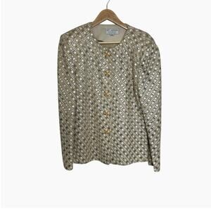 ST. JOHN Evening By Marie Gray Women's‎ Size 10 Gold & Creme Blazer Luxury